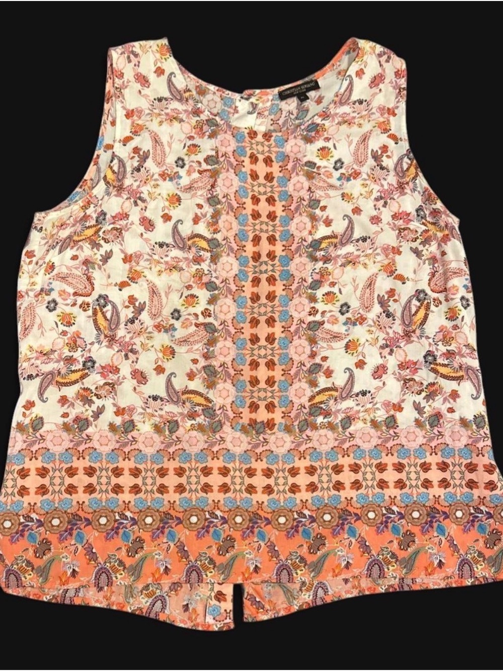 Christian Siriano Floral Paisley Sleeveless Tank Top - White, Coral & Blue